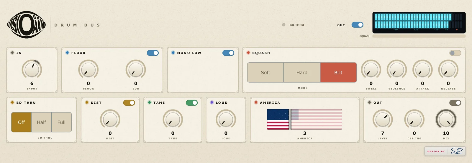 Visioääni Drum Bus plugin window with default settings