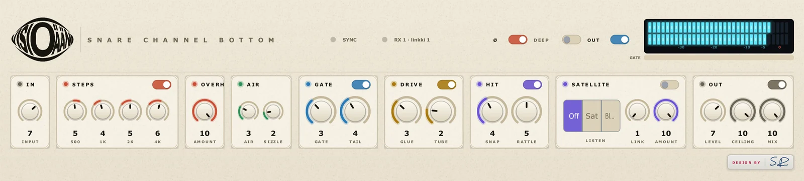 Visioääni Snare Bottom plugin window with default settings